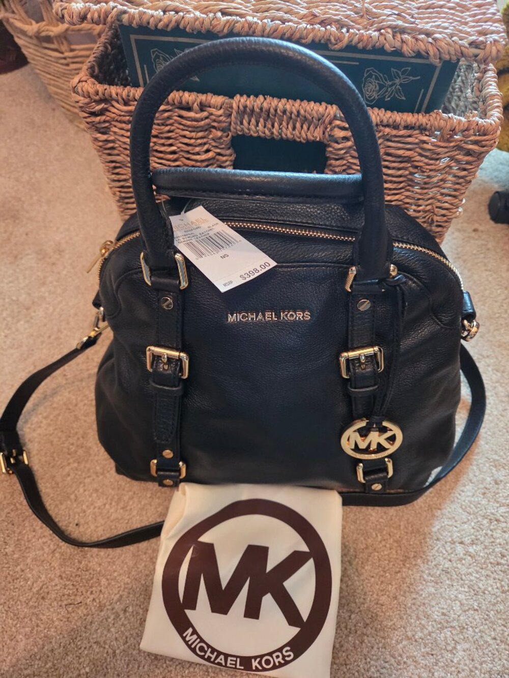 NWT & Dust Bag Black Michael kors  LG Bedford Leather Bowling Satchel Purse